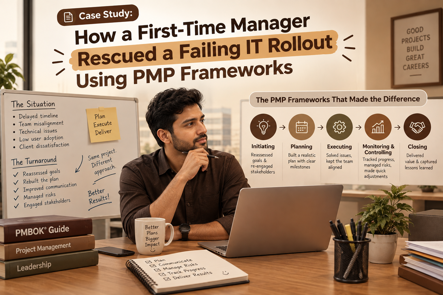 Case Study: How a First-Time Manager Rescued a Failing IT Rollout Using PMP Frameworks